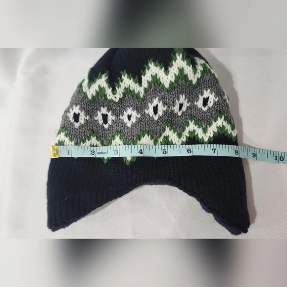 Carter's Knit Beanie Size 12-24 Months Navy Fair Isle Ear Flaps Fleece Lined - Picture 3 of 6